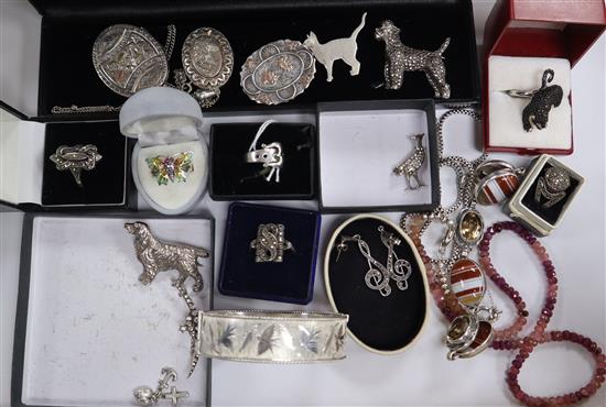 A mixed group of silver and other marcasite jewellery including a Victorian locket.